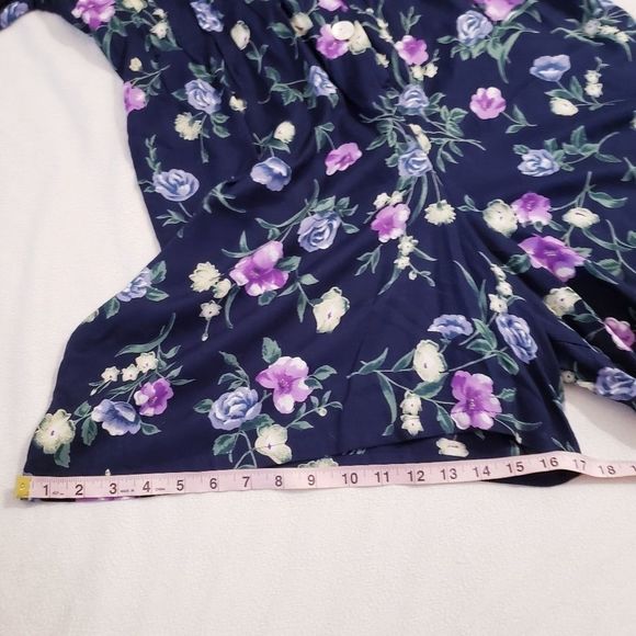 VINTAGE Basic Editions Med Navy Blue W/ Purple Flowers Button front Romper - Picture 14 of 16